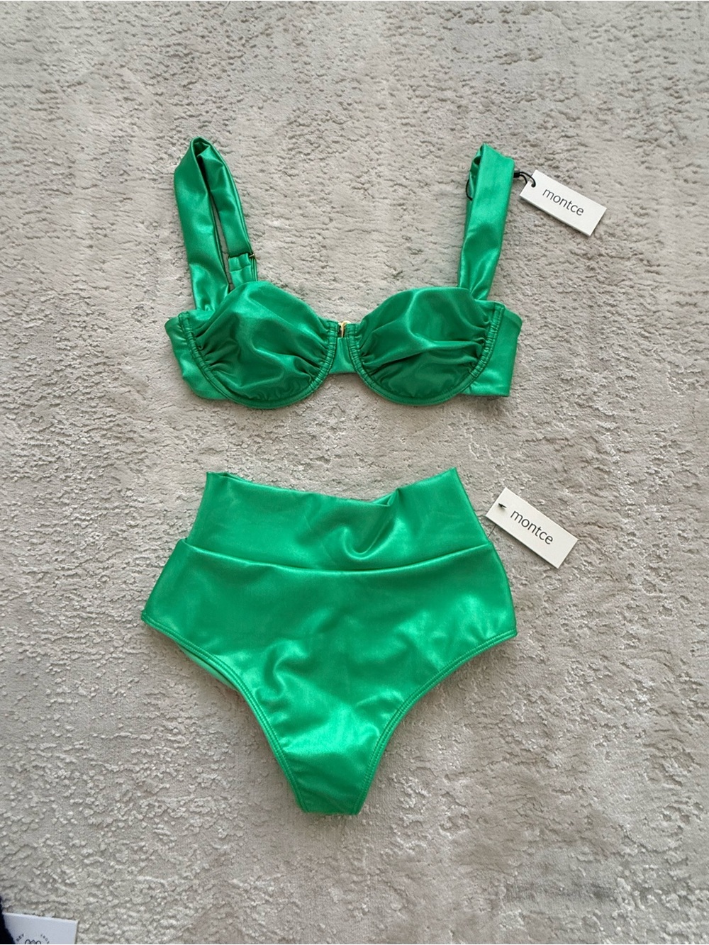Montce Satin Bikini Set in Emerald Green
